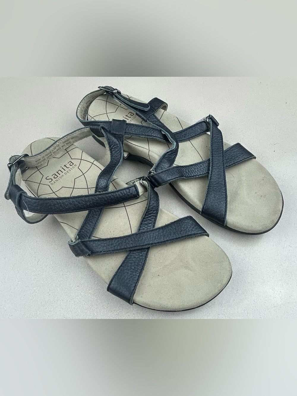 Sanita Carise Black Pebbled Strappy Leather Women's Sandals Size 7.5 (38)